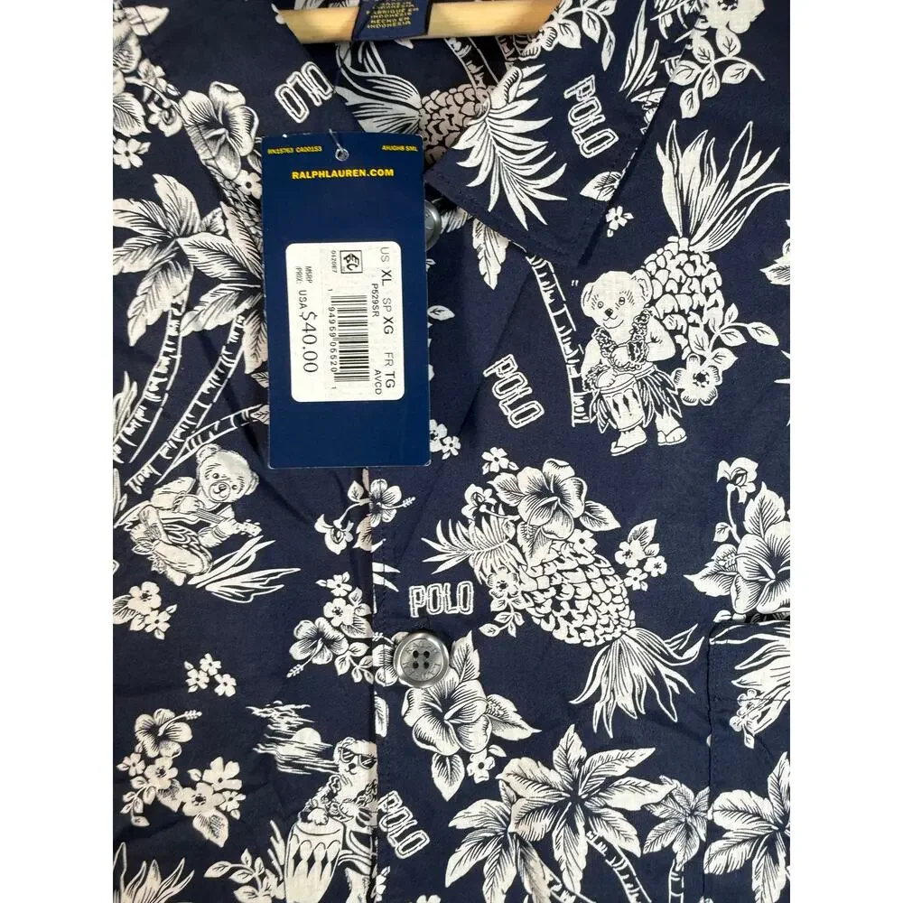 NEW Polo Ralph Lauren Mens XL Sleepwear Button Up Hawaiian Bears Sleep Shirt